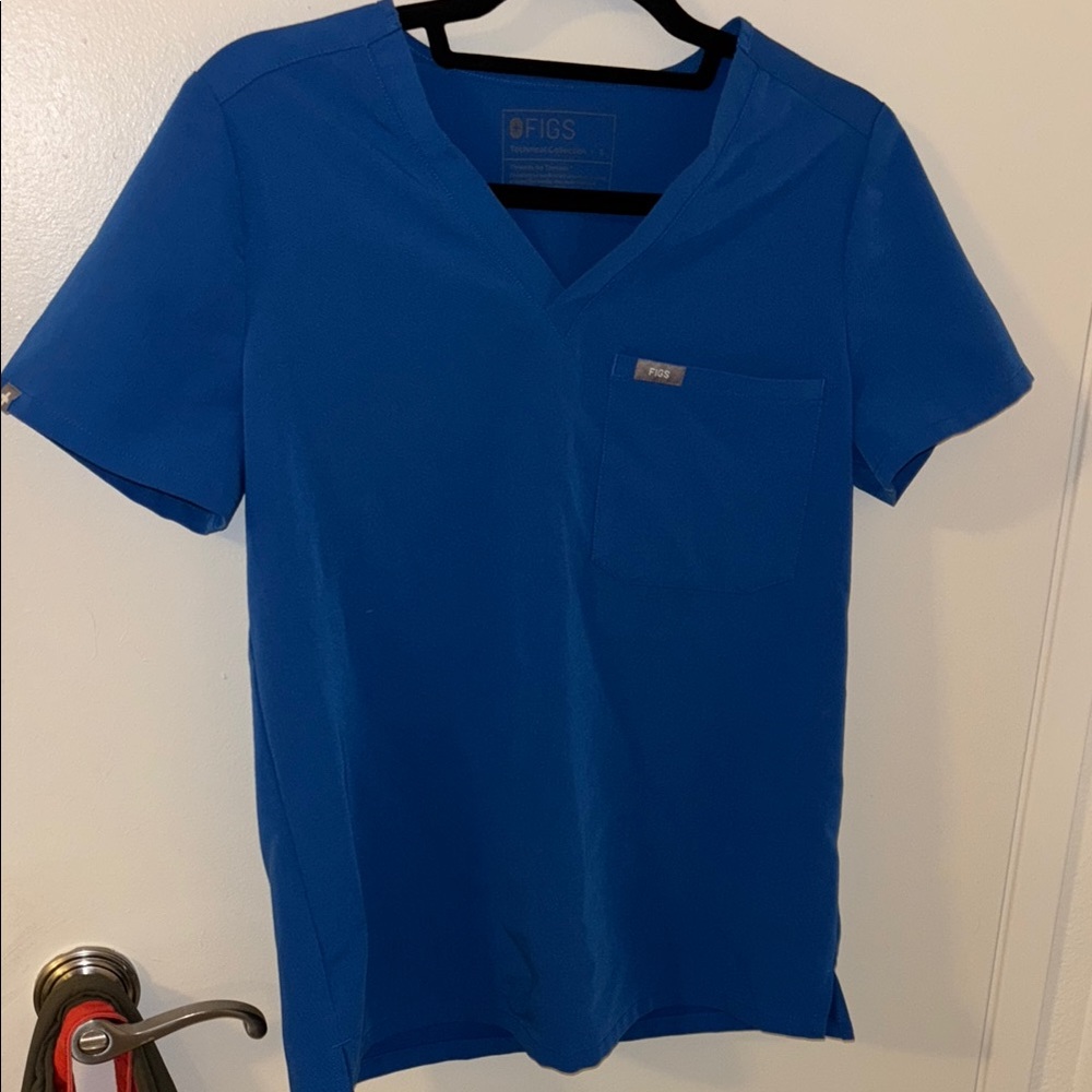 Figs Blue Short Sleeve Tee Modern Crew Neck